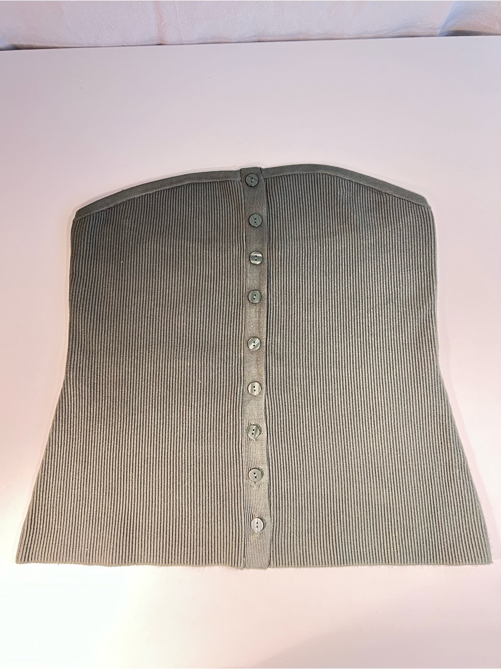 Abercrombie & Fitch Olive Ribbed Button-Front Strapless Top